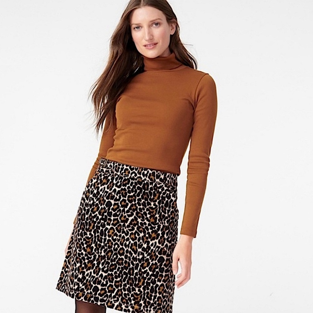 NWT J. Crew Corduroy Animal Print Mini Skirt w/Buckle Size 0 Black/Brown - Picture 2 of 15